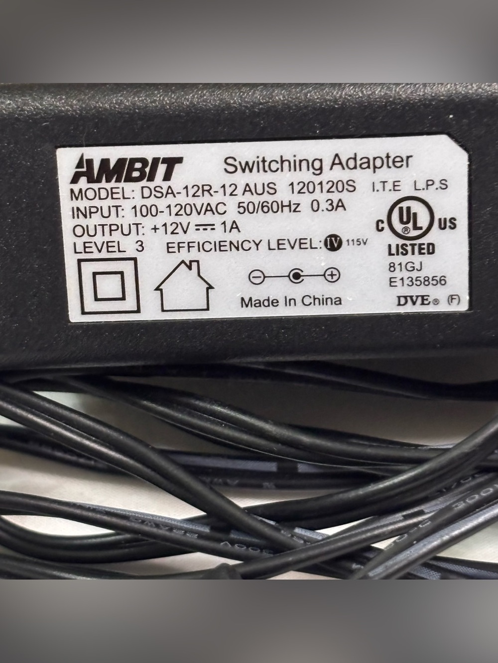 12V 1A Switching Adapter - Black